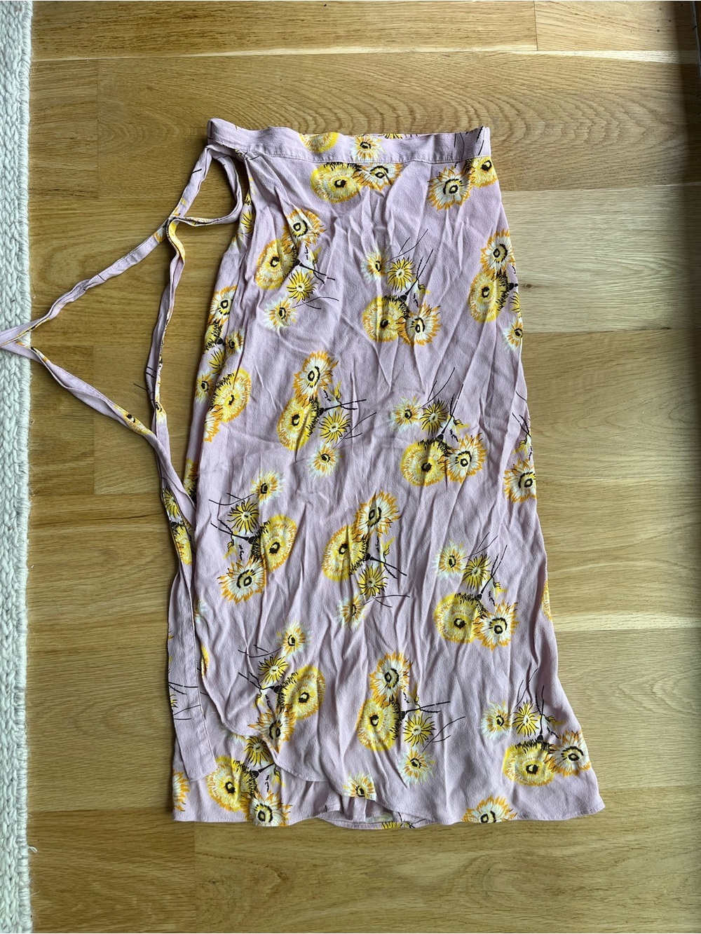 Madewell Pink Midi Wrap Skirt with Yellow Floral Print size 4